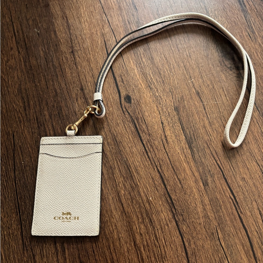 Coach Cream Card Holder with Lanyard